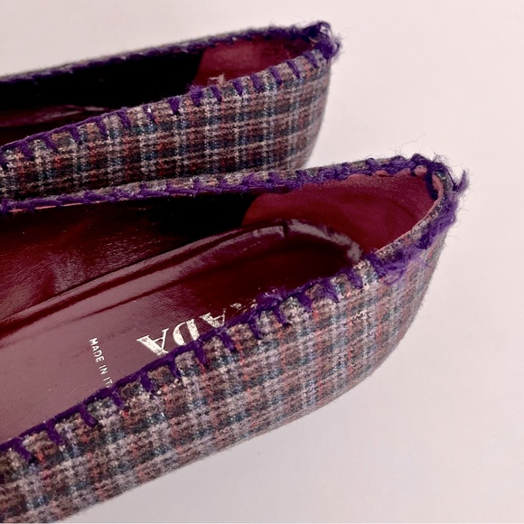 Prada Brown Tweed Purple Croc Embossed Kitten Heels, Size 41 - Picture 8 of 9